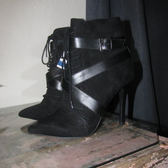 Black Leather High Heel Ankle Booties - Picture 7 of 8